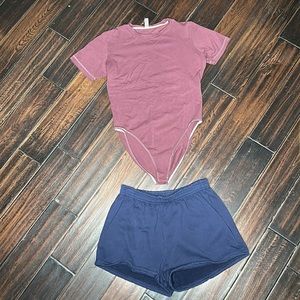 Short sleeve bodysuit & elastic waist shorts Los Angeles Apparel casual basic